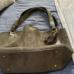 Olive Green Suede Tote Bag